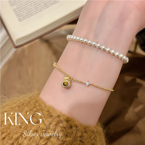 King Silver Jewelry Gourd Pendant Necklace <b>Tiger</b> <b>Eye</b> Inlay 925 Sterling Silver Gold Plated Unisex Everyday Wear - Product Image 4