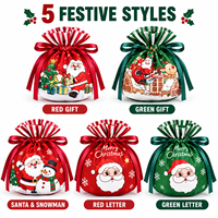 Sac cadeau en velours avec cordon de serrage, imprimé Père Noël, pour les fêtes de Noël, emballage de détail, vente en gros