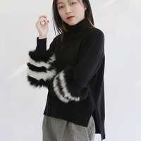 Pull-over d'hiver pour femmes, Design en vraie fourrure de renard, col tortue, tricoté, nouveau Design,