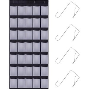 35 Pocket Over The Door Shoe Organizer Mesh <b>Storage</b> <b>Rack</b> For Shoes Black White Behind Door Wall Mount Hook Type - Product Image 1