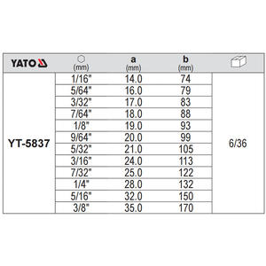 Juego de llaves hexagonales Yato de 44 mm, métricas, cromadas, de grado industrial, de acero al cromo vanadio YT-5837 - Product Image 2