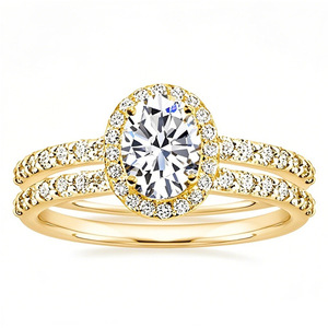 Anello di fidanzamento da donna T0600 in oro giallo con diamante taglio ovale, stile classico con diamanti naturali e pietre laterali - Product Image 2