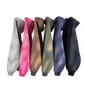 Gilets à capuche en molleton surdimensionné de haute qualité, teint uni, effet délavé à l'encre, blanc vieilli, 450g - Product Image 4