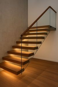 <span class=keywords><strong>Escalier</strong></span> flottant Prima Elegant avec marches <span class=keywords><strong>en</strong></span> chêne naturel et garde-corps <span class=keywords><strong>en</strong></span> panneaux de verre transparent pour des intérieurs modernes et intemporels - Product Image 2