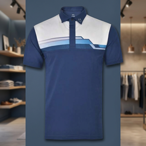 Chemise à manches courtes pour homme Handee Golf, col polo, couleur marine, blocs de couleur, séchage rapide, impression par transfert par sublimation, 100% polyester tricoté - Product Image 3