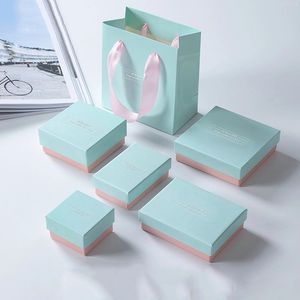 Blue Pink Exquisite Jewelry <b>Box</b> Ring <b>Earrings</b> Necklace <b>Box</b> Customized Jewelry Packaging <b>Box</b> - Product Image 5