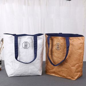 Sac fourre-tout Dupont en papier kraft lavable avec doublure en coton et lin, sacs écologiques naturels à bandoulière, sac promotionnel en plastique - Product Image 2