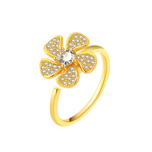 Dainty Micro Pave Zircon Rotating Flower <b>Adjustable</b> <b>Rings</b> Minimalist Copper Gold Plated Anxiety Relief Jewelry For Women - Product Image 5
