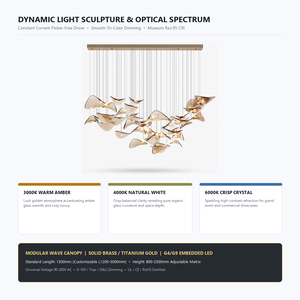 Lustre moderne en verre ambré en forme de pétales, installation artistique soufflée à la main, suspension en cascade, décoration pour hall d'hôtel, villa, salon - Product Image 3