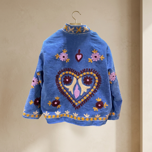 Bulk Manufacturer Handcrafted Suzani Jacket Vintage Heart Print Floral Embroidered <b>Women</b> Short <b>Coat</b> Casual Outerwear Jacket - Product Image 3
