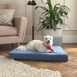 Lits ronds épais pour chiens Petopia, <span class=keywords><strong>lit</strong></span> orthopédique haut <span class=keywords><strong>de</strong></span> gamme unique pour chiens, <span class=keywords><strong>motif</strong></span> uni en lin/bois, imperméable, lavable, mousse à mémoire <span class=keywords><strong>de</strong></span> forme - Product Image 1
