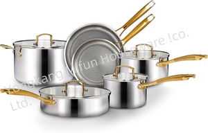 Modern 10 Pc Hybrid Cookware Set W/ Lids Stainless Steel Wok <strong>Kitchenware</strong> 3-ply Stainless Steel Honeycomb Non Stick Pans Sets - Product Image 2