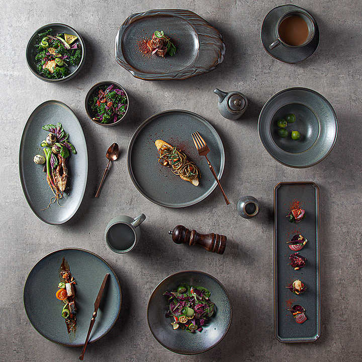 Reactive Grey Ceramic Dinner Tableware Set for Modern Luxury