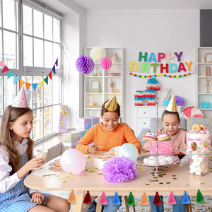 Striscione di <span class=keywords><strong>buon</strong></span> <span class=keywords><strong>compleanno</strong></span> in feltro colorato con nappe arcobaleno decorazioni di <span class=keywords><strong>compleanno</strong></span> riutilizzabili palline di feltro per decorazioni per feste - Product Image 6