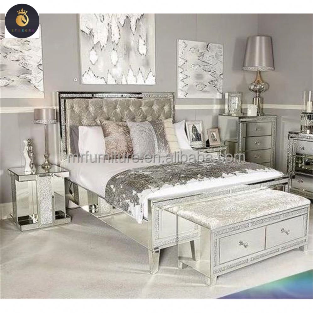Современная роскошная мебель для спальни, зеркальная кровать размера Queen/King для дома и гостиницы