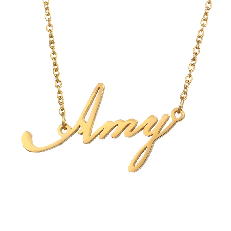 AF-DZ339 Amy Custom Gepersonaliseerde Brief Rvs Sieraden 18K Gouden Naamplaat Kettingen Voor Vrouwen