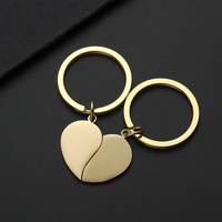 Porte-clés en acier inoxydable gravé sur mesure en forme de cœur fendu, porte-clés assorti pour couple, pour cadeaux promotionnels