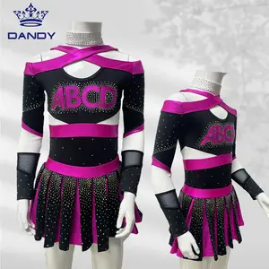 Custom Dance Athletics Wear Sparkle Long Sleeve Or Sleeveless Rhinestones Cheerleading Uniform