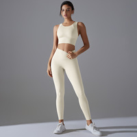 Nouveau  Ensemble de sport respirant à dos nu avec soutien-gorge intégré pour le yoga, antibactérien, 2 pièces