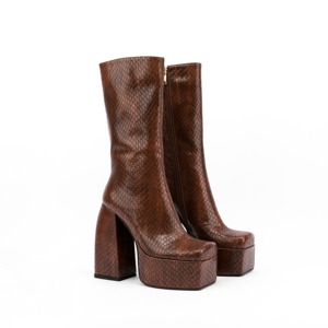 Botas de invierno Newluhua <span class=keywords><strong>para</strong></span> <span class=keywords><strong>mujer</strong></span>, con cremallera lateral, tacón grueso, punta cuadrada, piel de serpiente, de PU, talla 43 - Product Image 5