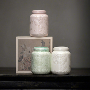 Boîte à thé en porcelaine de haute qualité, style zen, glaçure fleur de glace, cadeau artisanal de luxe pour thé en vrac et café - Product Image 2