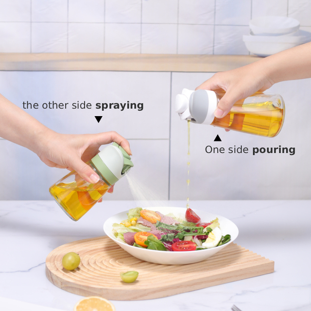 Best Seller Unique 2 in 1 Oil Spray Bottle and Dispenser Clear Glass Olive Oil Sprayer Mist for Kitchen Cooking Air-Fryer