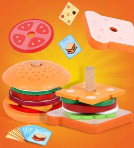 Jouet en bois de cuisine pour enfants : Blocs d'empilage et de correspondance pour faire des sandwichs et des hamburgers, jouet de cuisine en bois, jouets alimentaires pour la cuisine - Product Image 4