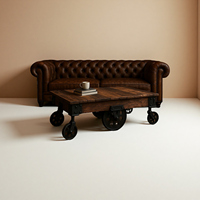 Table basse en bois vintage industrielle avec roues en fer noir, table à thé rustique mobile pour salon