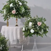 Boule de fleurs artificielle en soie, roses blanches et feuilles vertes, centre de table pour mariage, arrangement de table pour décoration d'événements