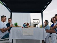 Pergola à lames orientables gris foncé 3x4m avec télécommande, en aluminium, avec éclairage LED intégré, autoportante pour villa, jardin, bord de piscine, terrasse