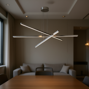 Modern LED Chandelier 48 Inch Chrome Iron Geometric 3 Arm Adjustable Hanging <b>Light</b> For <b>Dining</b> Room Living Room Office - Product Image 2