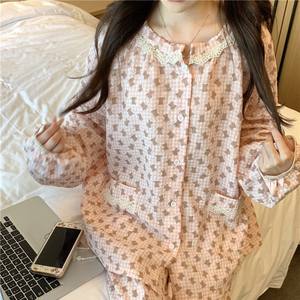 Dolce pigiama da donna 2025 primavera e autunno cotone canapa cartone animato vento pigro fascio piedi allentato abbigliamento Casual per dormire Set - Product Image 4