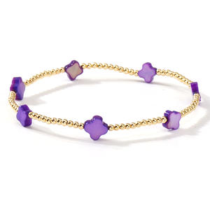 Pulsera Elástica de Cuentas de Concha Natural con Cruz Bohemia Colorida, Trébol de Cuatro Hojas y Cuentas Doradas, Joyería Cristiana - Product Image 2