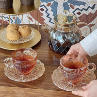 Tasse et soucoupe à café ou thé noir, motif tournesol gravé, style rétro européen, en ambre exquis