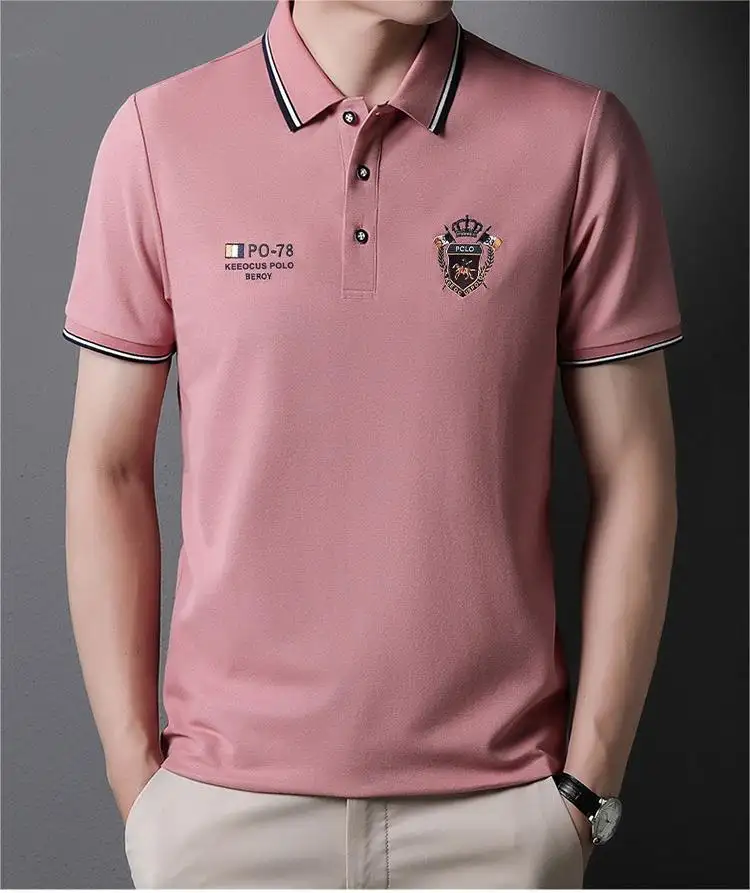 Camisa POLO homens de algodão 2023 verão nova de manga curta T-shirt entidade comércio exterior lapela especial T-shirt bordado curto T-shi