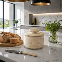Pot à beurre en céramique avec couvercle, pour beurre doux et étalable, pas besoin de réfrigération, design vintage, passe au lave-vaisselle et au micro-ondes