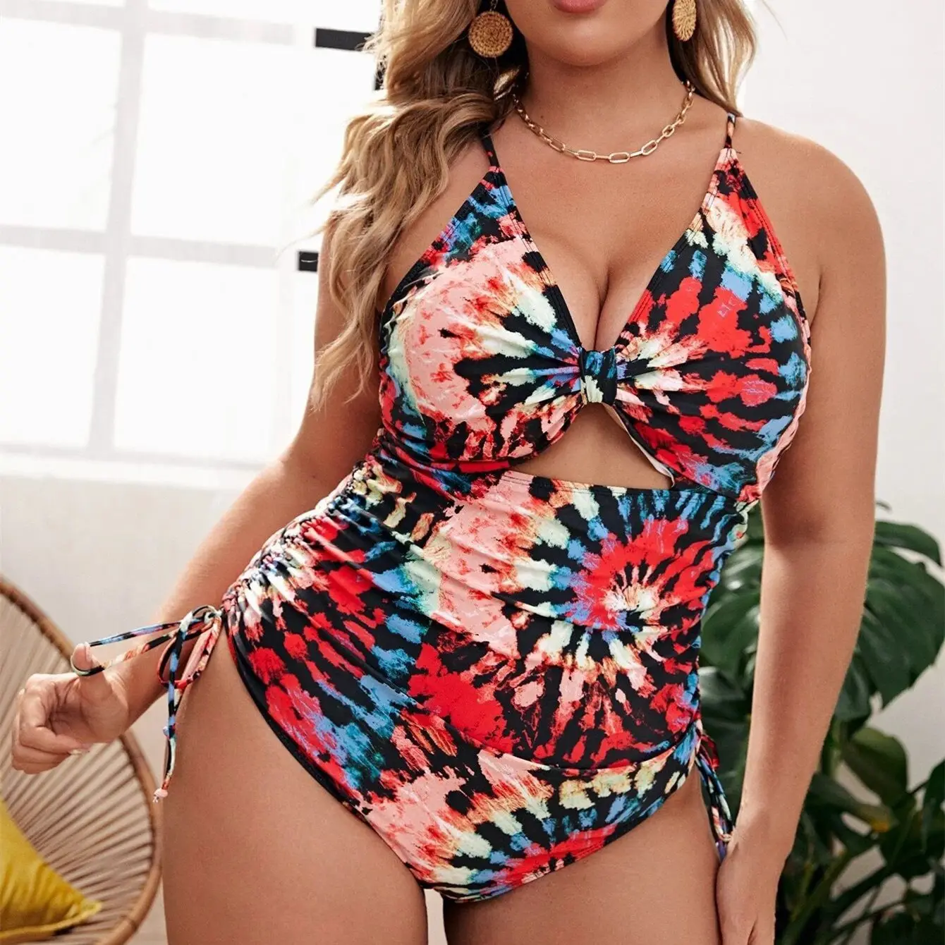 Nuevo traje de baño de una pieza Bikini Set Beachwear Tie Dye Hollow Out Plus Size Traje de baño