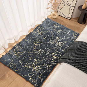 Alfombra y alfombra con estampado de mármol con estampado dorado, Alfombra de terciopelo PV de mármol negro y dorado, alfombrilla decorativa para suelo - Product Image 6