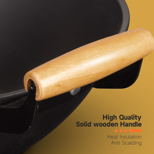 Juego de <span class=keywords><strong>Wok</strong></span> de Hierro Fino con Nitruración Profunda, Mango de Madera Ecológico, Exterior Pulido, Capacidad de 3-4L para Cocina - Product Image 5