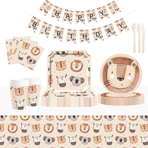 Juego de Vajilla DAMAI para Fiesta en la Selva para 8 Personas, Platos, Vasos y Servilletas de Papel con Animales Salvajes para Baby Shower, Decoración para Fiesta Wild One - Product Image 1