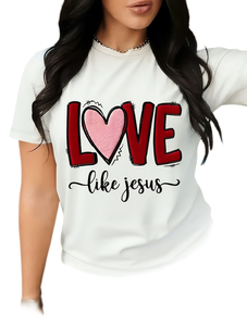 T-Shirt da Donna a Maniche Corte per San Valentino, Stampa Cuore e Lettere, Collo Tondo, Top Casual 100% Cotone Traspirante e Leggero - Product Image 1