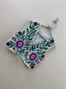 Boho Floral sin mangas Suzani algodón Floral Chaleco Corto bordado chaleco Chic chaleco Suzani chaleco verano chaleco - Product Image 2