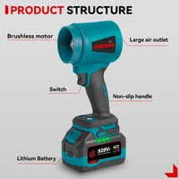 Souffleur Électrique Turbo Sans Balais 300 000 tr/min Ventilateur Jet 400 m/s, Souffleur de Feuilles Portatif, Sécheur de Voiture et Dépoussiéreur pour Batterie 21V 18V