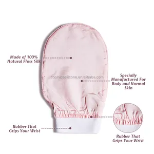 定制标志自然生浴面部真丝手套土耳其茧丝磨砂手套100% 真丝去角质沐浴手套