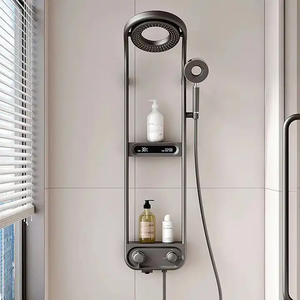 智能恒温温控拉丝哑光黑色三柄现代淋浴套装降雨 + 瀑布喷雾 - Product Image 2