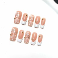 TSZS Offre Spéciale Faux Ongles Longs Cercueil Faits Main à Coller, Motif Fleur 3D Coquillage Français, Réutilisables en Acrylique, Vente en Gros