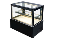Vitrine Réfrigérée Commerciale de Comptoir 900mm Noire à Angle Droit pour Gâteaux, 2 Niveaux, Refroidissement par Air, avec Éclairage LED pour Café