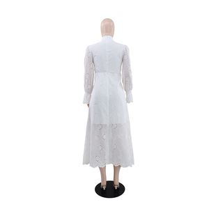 Vestido Elegante de Manga Larga con Aberturas y Botones en la Cintura para Mujer, Color Sólido, Estilo Vacacional - Product Image 5