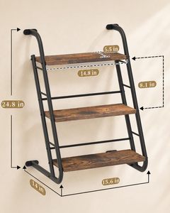 Étagère murale industrielle SENYU avec structure en fer et étagères en bois, design rectangulaire à trois niveaux pour le rangement dans le salon - Product Image 5