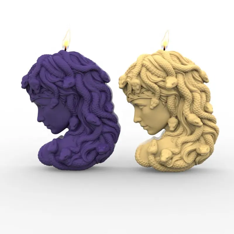 E-1001 Medusa 뱀 머리 여자 촛불 금형 실리콘 금형 신화 피규어 조각 석고 동상 간장 왁스 비누 만들기 도구 공예